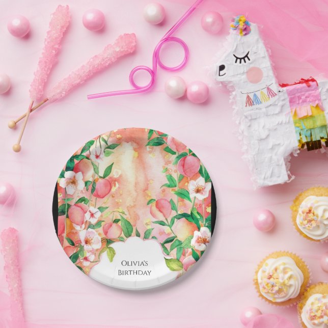 Simple Boho Peach Birthday Pappteller (Party)