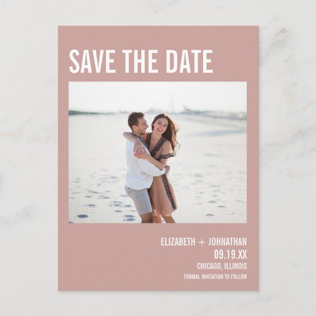 Simple Boho Rose Typografy Foto Save the Date Ankündigungspostkarte (Vorderseite)