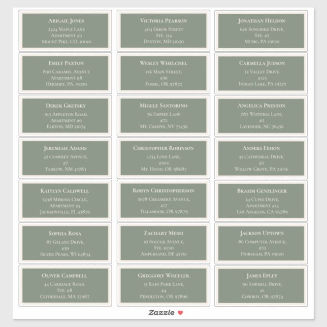 Simple Boho Sage Green Wedding Guest Address Aufkleber (Blatt)
