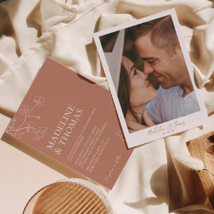Simple Boho Terracotta Foto Wedding Einladung