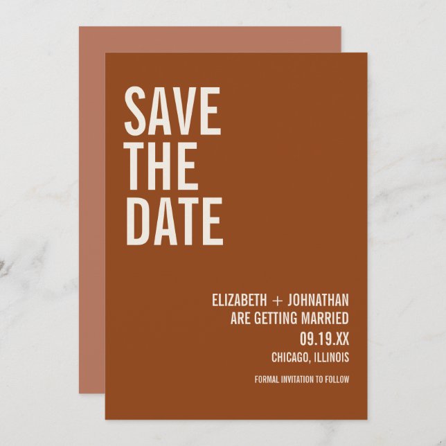 Simple Boho Terracotta Typografie Save the Date Einladung (Vorne/Hinten)
