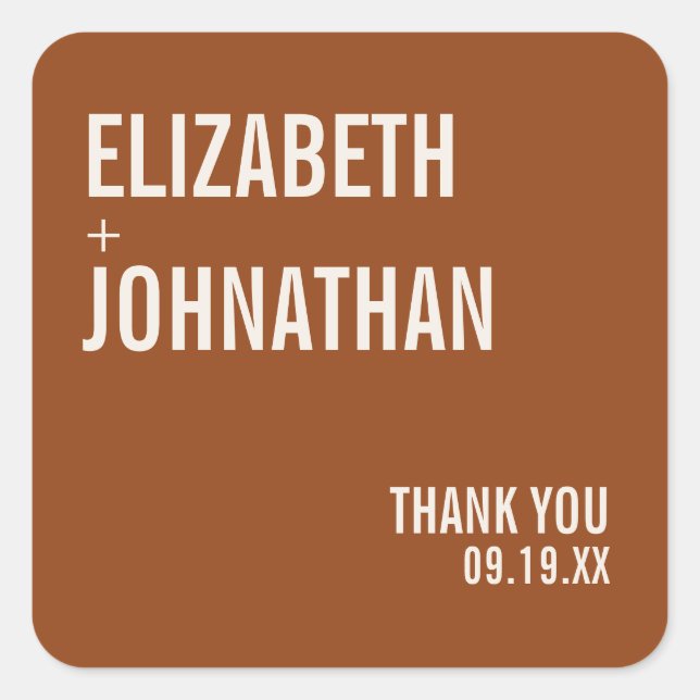Simple Boho Terracotta Typografy Wedding Quadratischer Aufkleber (Vorderseite)