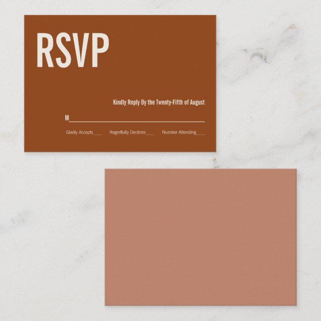 Simple Boho Terracotta Typografy Wedding RSVP Begleitkarte (Vorne/Hinten)