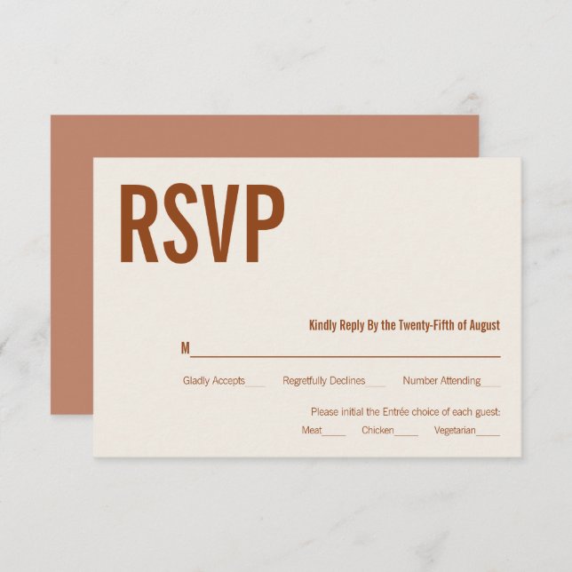 Simple Boho Terracotta Typographie Mariage RSVP (Devant / Derrière)