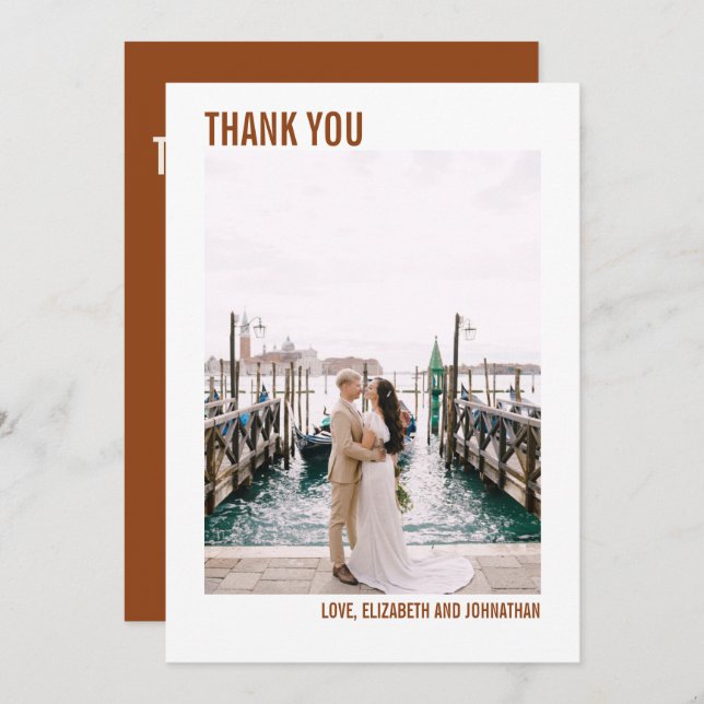 Simple Boho Typografy Wedding Danke Foto (Vorne/Hinten)
