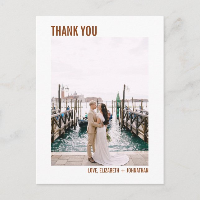 Simple Boho Typografy Wedding Danke Foto Postkarte (Vorderseite)