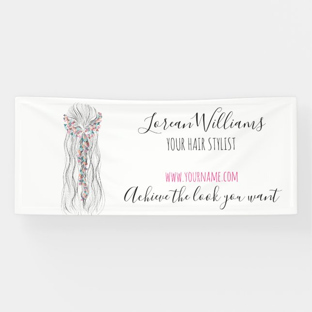 Simple Boho Wedding Hair Stylist Romantische Blume Banner (Horizontal)