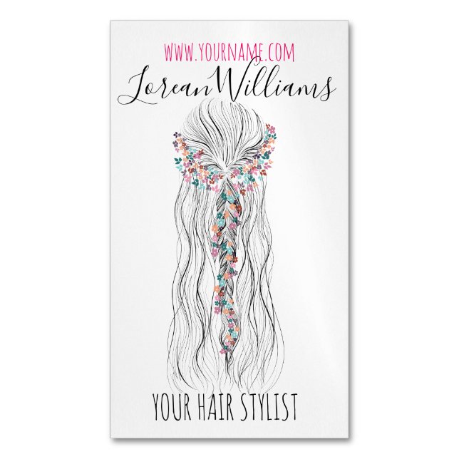 Simple Boho Wedding Hair Stylist Romantische Blume Magnetische Visitenkarte (Vorderseite Vertikal)