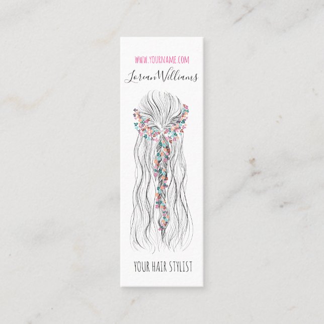 Simple Boho Wedding Hair Stylist Romantische Blume Mini Visitenkarte (Vorderseite)