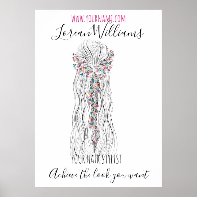 Simple Boho Wedding Hair Stylist Romantische Blume Poster (Vorne)