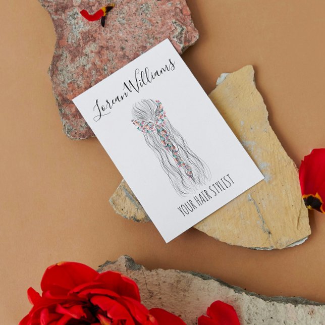 Simple Boho Wedding Hair Stylist Romantische Blume Visitenkarte (Von Creator hochgeladen)