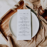 Simple Boho Wedding Reception Menu Menükarte<br><div class="desc">Das moderne Hochzeitsmenü mit minimalistischem Layout und einzigartigem Schriftart. Alle Farben können bearbeitet werden. // Für passende Designs, suchen Sie "LENNOX" in der Sincerely By Nicole Zazzle Store. * Wenn Ihnen dieses Design gefällt, Sie es aber nicht für etwas finden, das Sie suchen, wenden Sie sich bitte jederzeit an mich:)...</div>