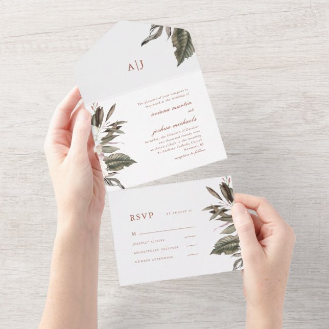 Simple Botanique Tout En Un Faire-part de mariage (Déchirure)