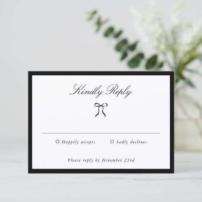 Simple Bow Classic Wedding RSVP Karte (Stehend Vorderseite)