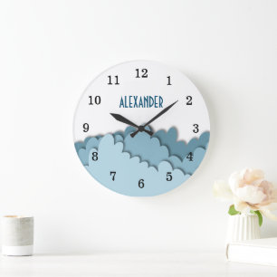 Simple Boys Blue Sky Clouds Kinderzimmer Große Wanduhr