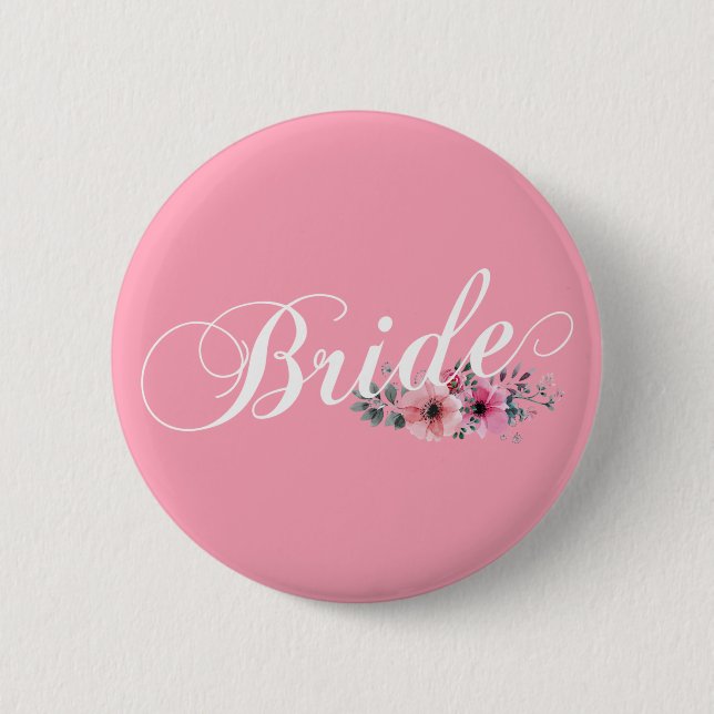 Simple Bride Floral Calligraphy | Schaltfläche But Button (Vorderseite)