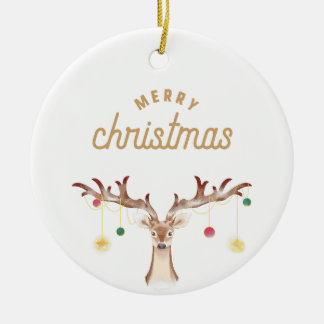 Simple Brown Ästhetik Rentier Weihnachts-Foto Keramik Ornament
