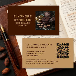 Simple Brown Chocolate Maker Photo Social QR Code  Visitenkarte