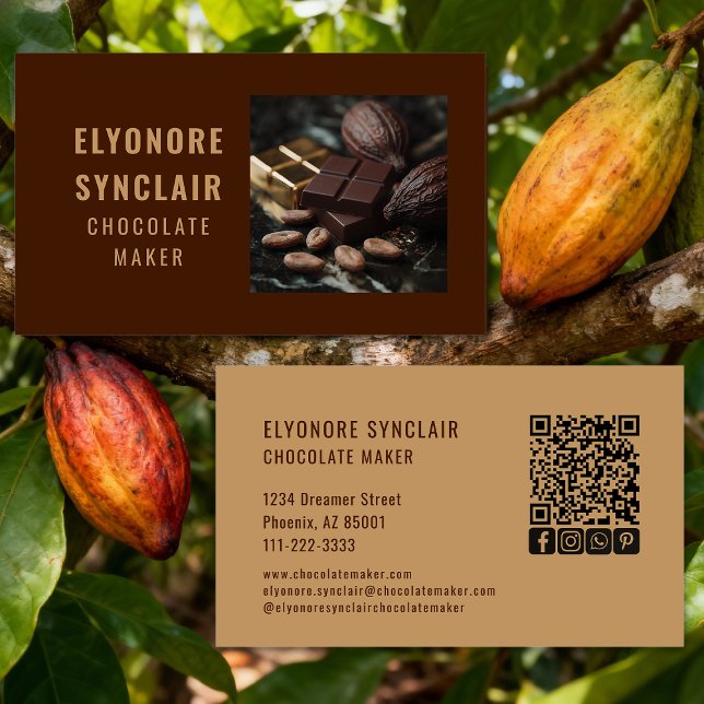 Simple Brown Chocolate Maker Photo Social QR Code  Visitenkarte (Von Creator hochgeladen)