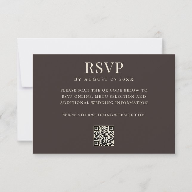 Simple Brown Modern QR Code Wedding RSVP Karte (Vorderseite)