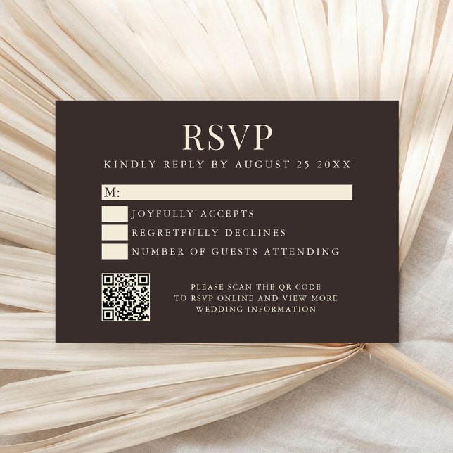 Simple Brown Modern Wedding RSVP Karte (Von Creator hochgeladen)