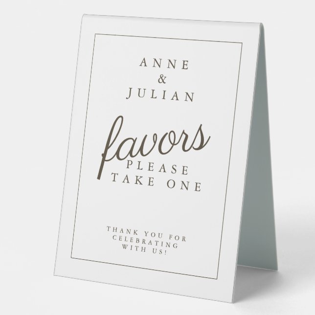 Simple Brown Wedding Favor Table Tent Tischaufsteller (Vorderseite)