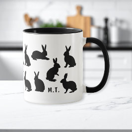 Simple Bunny Pattern In Black With Custom Monogram Tasse