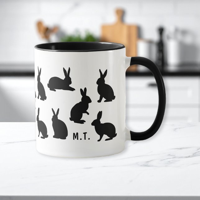 Simple Bunny Pattern In Black With Custom Monogram Tasse (Von Creator hochgeladen)