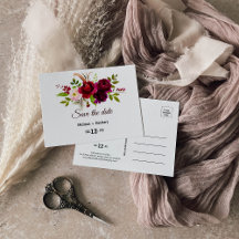 Simple Burgundy Floral Save the Date