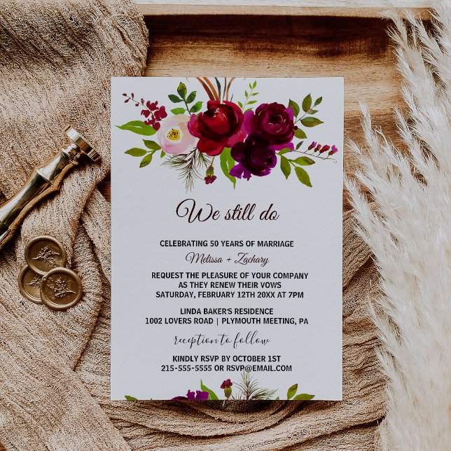 Simple Burgundy Floral Vow Renewal Einladung (Von Creator hochgeladen)