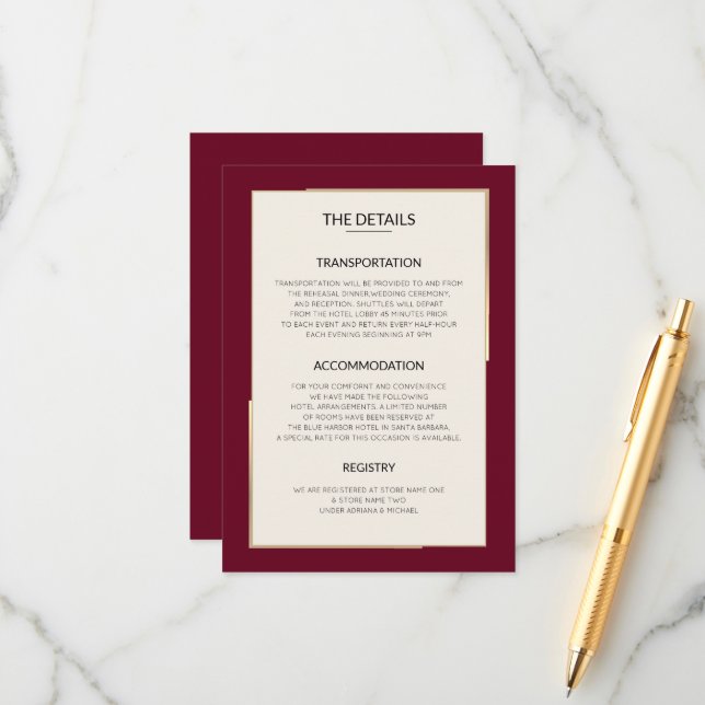 Simple Burgundy Mariage Détails Carte de boîtier (Devant/Arrière en situation)