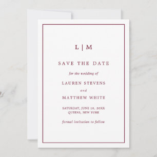 Simple Burgundy Monogram Elegant Wedding Save The Date