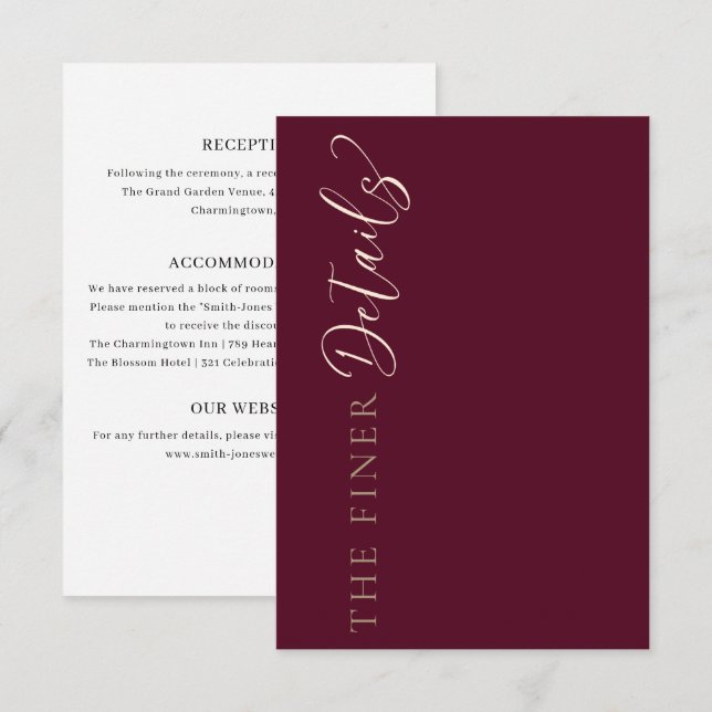 Simple Burgundy Wedding Details Begleitkarte (Vorne/Hinten)