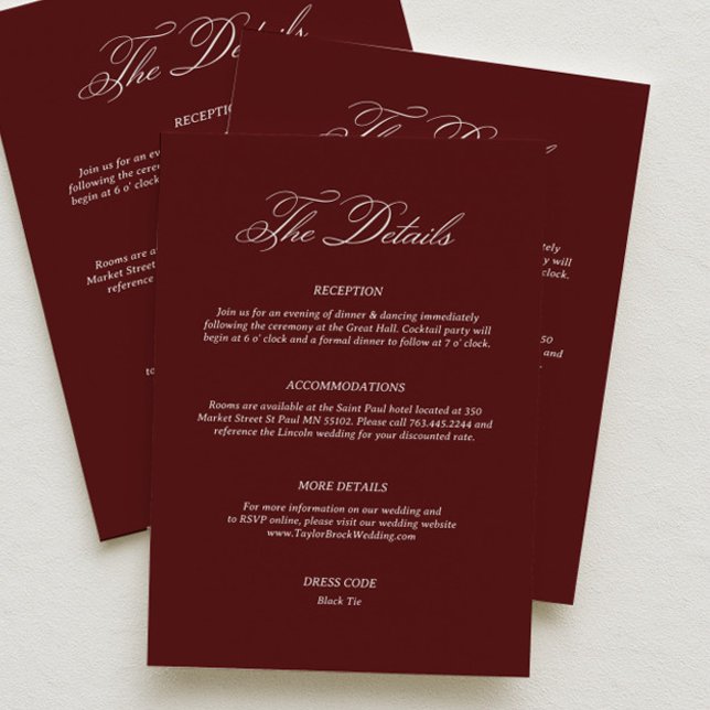 Simple Burgundy Wedding Details Begleitkarte (Von Creator hochgeladen)