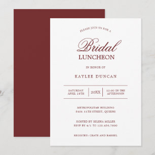 Simple Burgundy White Minimalistisch Bridal Lunche Einladung