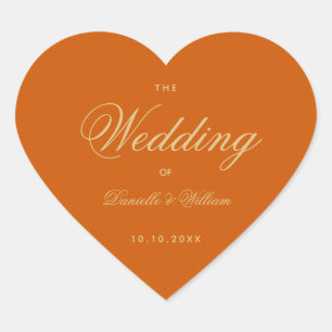 Simple Burnt Orange Wedding Elegante Kalligraphie Herz-Aufkleber