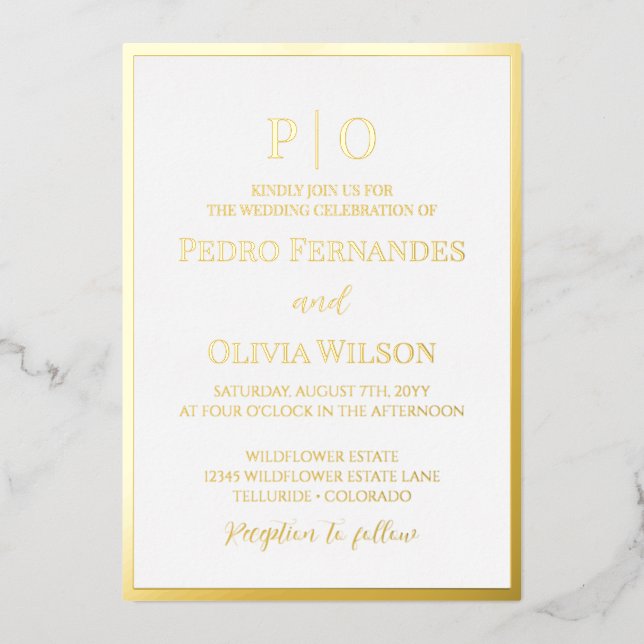 Simple cadre de feuille d'or mariage invitation (Recto)