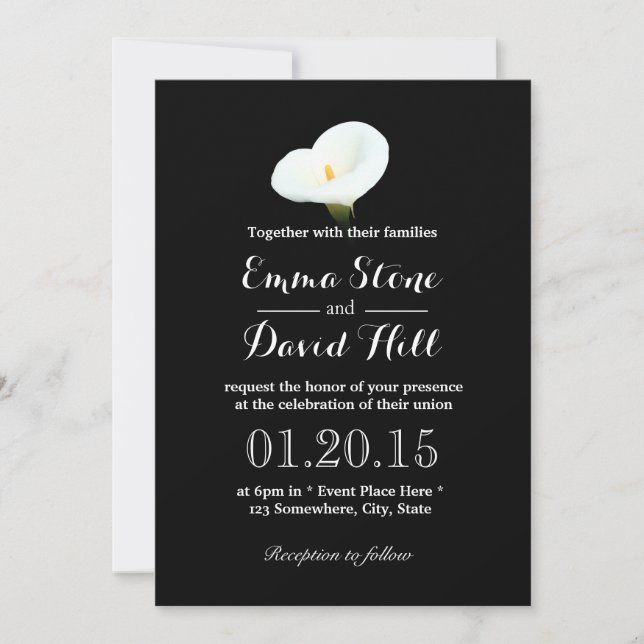 Simple Calla Lily Dark Wedk Invitations (Devant)
