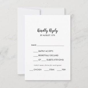 Simple Calligraphie Menu Choix Mariage Carte RSVP