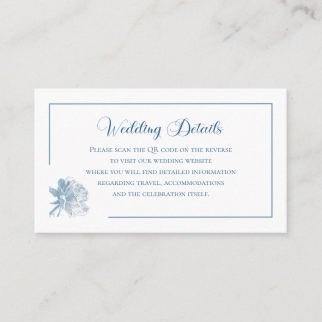 Simple Calligraphy Dusty Blue QR Info Wedding Begleitkarte (Vorderseite)