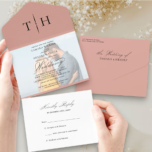Simple Calligraphy Foto Rose Gold UAWG Wedding All In One Einladung