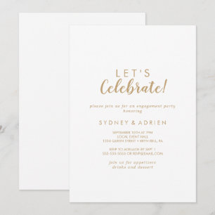 Simple Calligraphy Gold Let's Celebrate Party Einladung