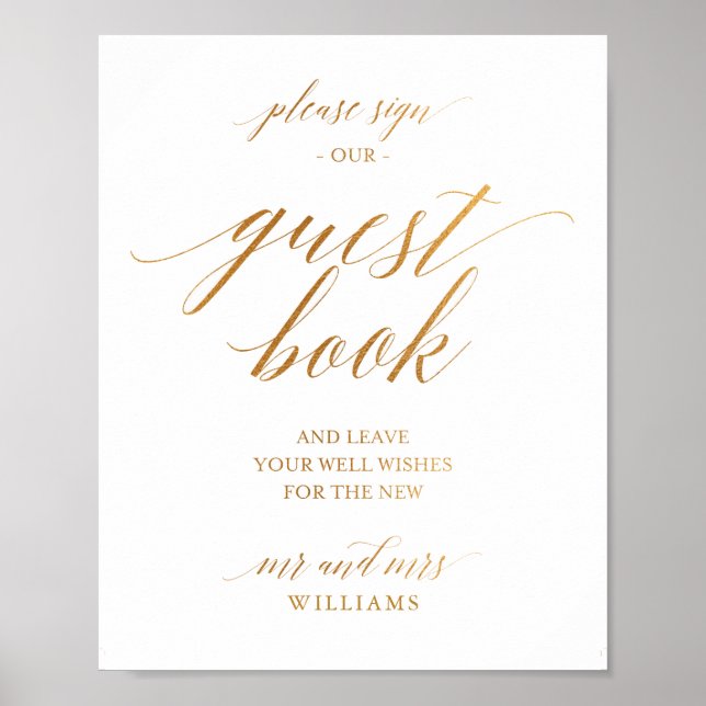 Simple Calligraphy Gold Wedding Guest Book Sign Poster (Vorne)