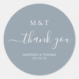 Simple Calligraphy Monogram Dusty Blue Wedding Runder Aufkleber