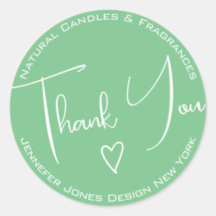 Simple Calligraphy Pastel Aquamarin Danke Labels Runder Aufkleber