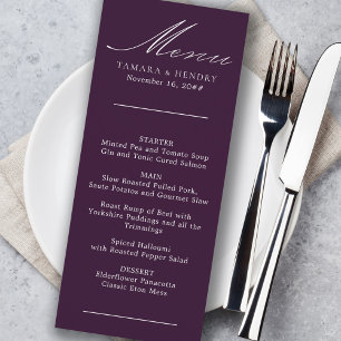 Simple Calligraphy Purple Wedding Menu Menükarte