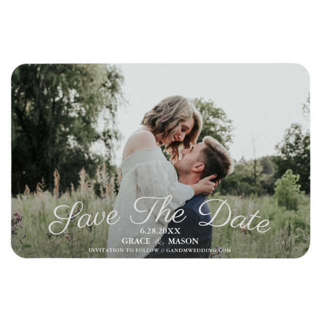 Simple Calligraphy Wedding Foto Save the Date Magnet (Horizontal)