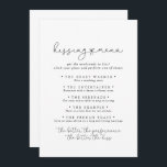 Simple Calligraphy Wedding Kissing Menu Game Card<br><div class="desc">Diese einfache kalligraphische Hochzeitskissingkarte eignet sich perfekt für einen rustikalen Hochzeitsempfang. Das einfache und elegante Design zeichnet sich durch klassische und extravagante Schriftzeichen in Schwarz und Weiß aus.</div>