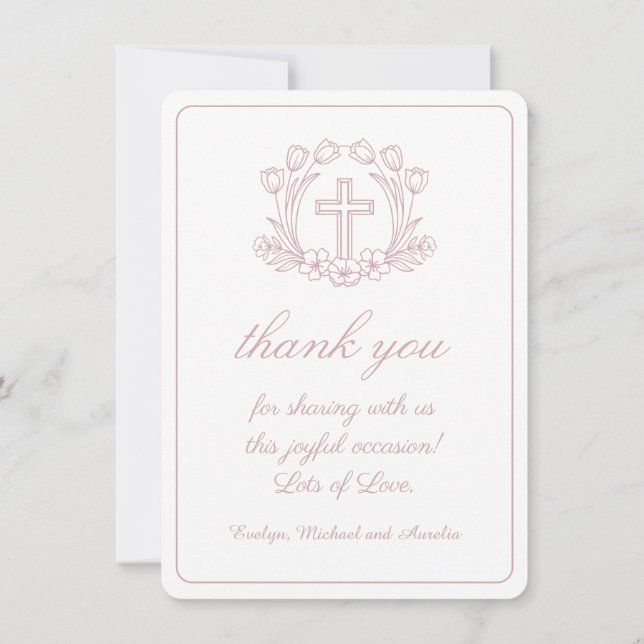 Simple Carte de remerciements floral blanc rose (Dos)
