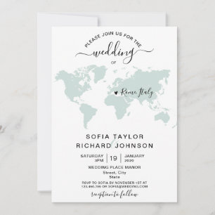 Simple carte du monde de destination de mariage mi